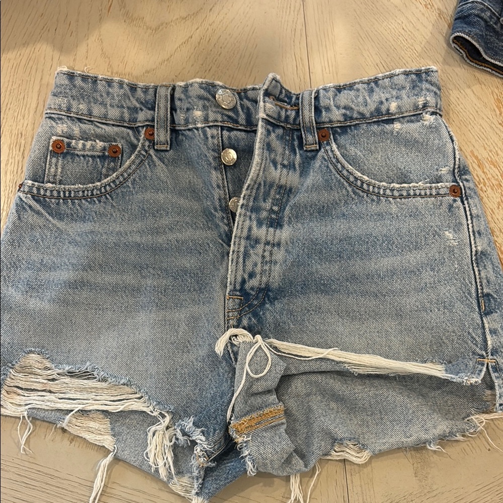 Denim High-Waisted Distressed Shorts